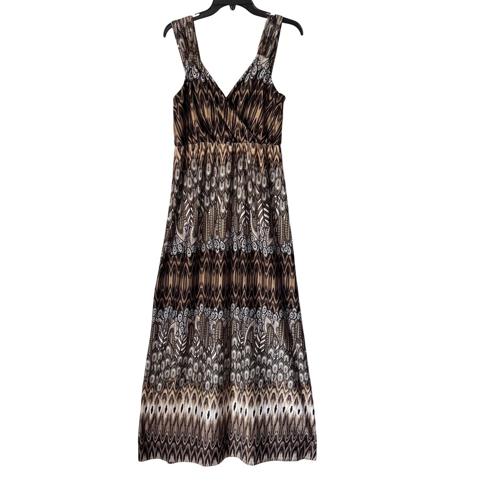 New Directions Women Sleeveless Maxi Dress V-Neck Abstract Print Size L